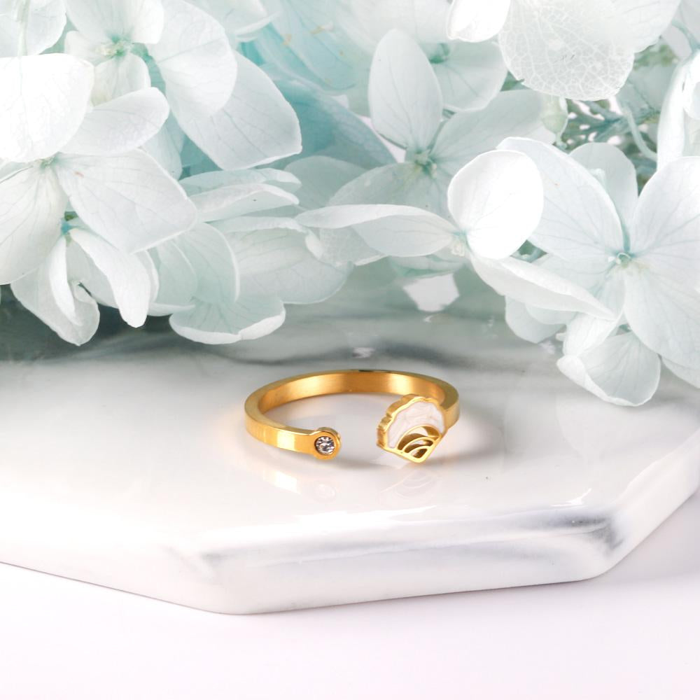 ASON Trendy Shell Finger Ring Stainless Steel Conch Pattern Open Ring for Women Wedding Ring Christmas Gift Accessory asonjewelry