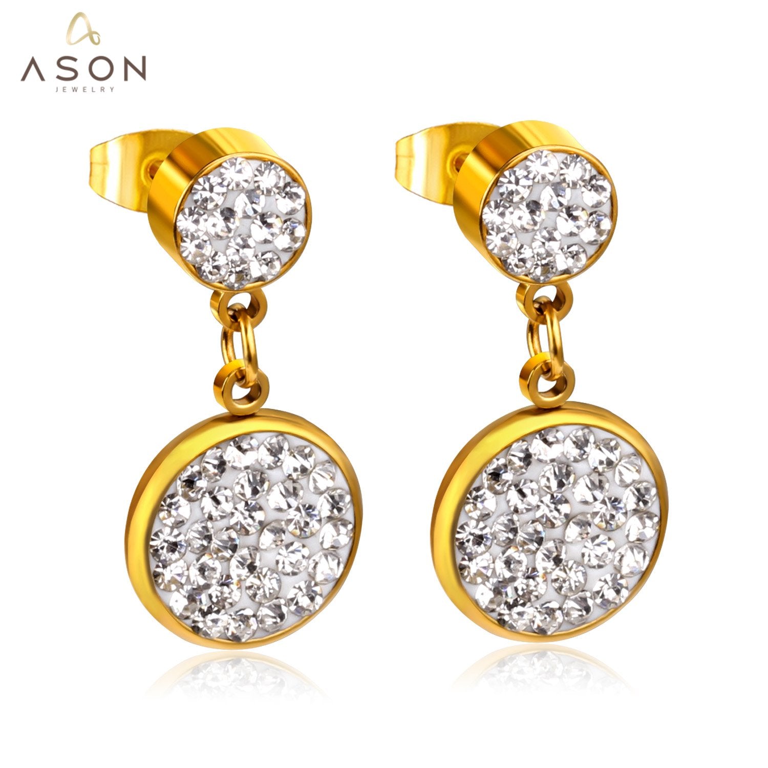 ASON Round Cubic Zircnia Drop Earrings Stainless Steel 2022 New Punk Earrngs for Girl/Women Daily Wear asonjewelry