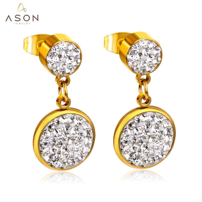 ASON Round Cubic Zircnia Drop Earrings Stainless Steel 2022 New Punk Earrngs for Girl/Women Daily Wear asonjewelry
