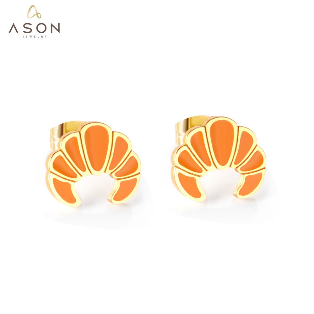 ASON Gold Color Croissant Shape Stud Earring Stainless Steel Lovely Cartoon Earrings for Women Fashion Jewelry Accessories asonjewelry