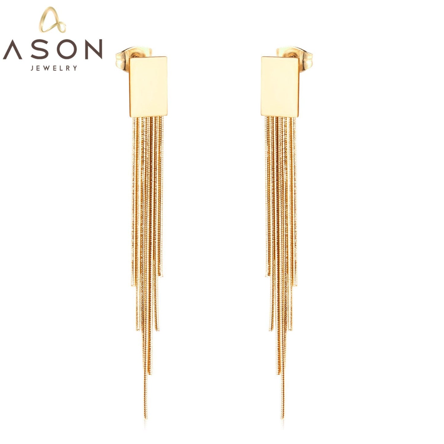 ASON Statement Korean Style Piercing Drop Earrings Tassel Dangle Earring Stainless Steel Jewelry for Women Gold Color Gift asonjewelry