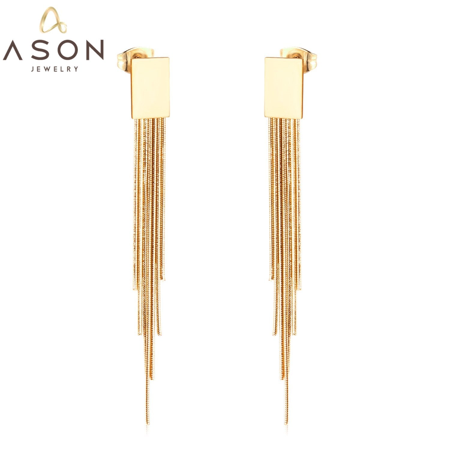 ASON Statement Korean Style Piercing Drop Earrings Tassel Dangle Earring Stainless Steel Jewelry for Women Gold Color Gift asonjewelry