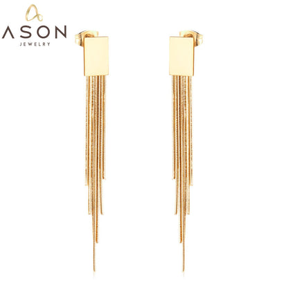 ASON Statement Korean Style Piercing Drop Earrings Tassel Dangle Earring Stainless Steel Jewelry for Women Gold Color Gift asonjewelry