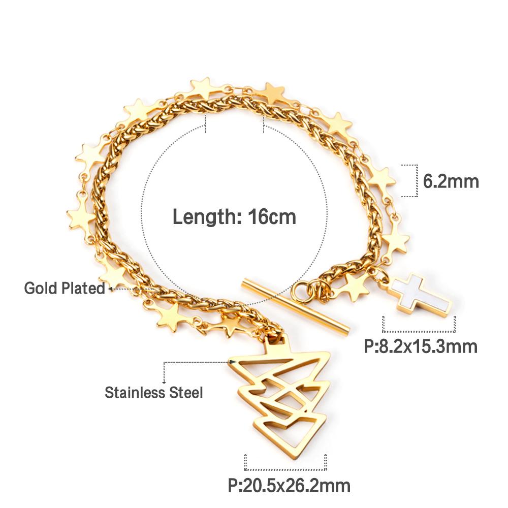 ASON Gold Color Star with Cross Charm Bracelets Stainless Steel Tree Pendant Link Bangles for Women Christmas Gift Jewelry asonjewelry