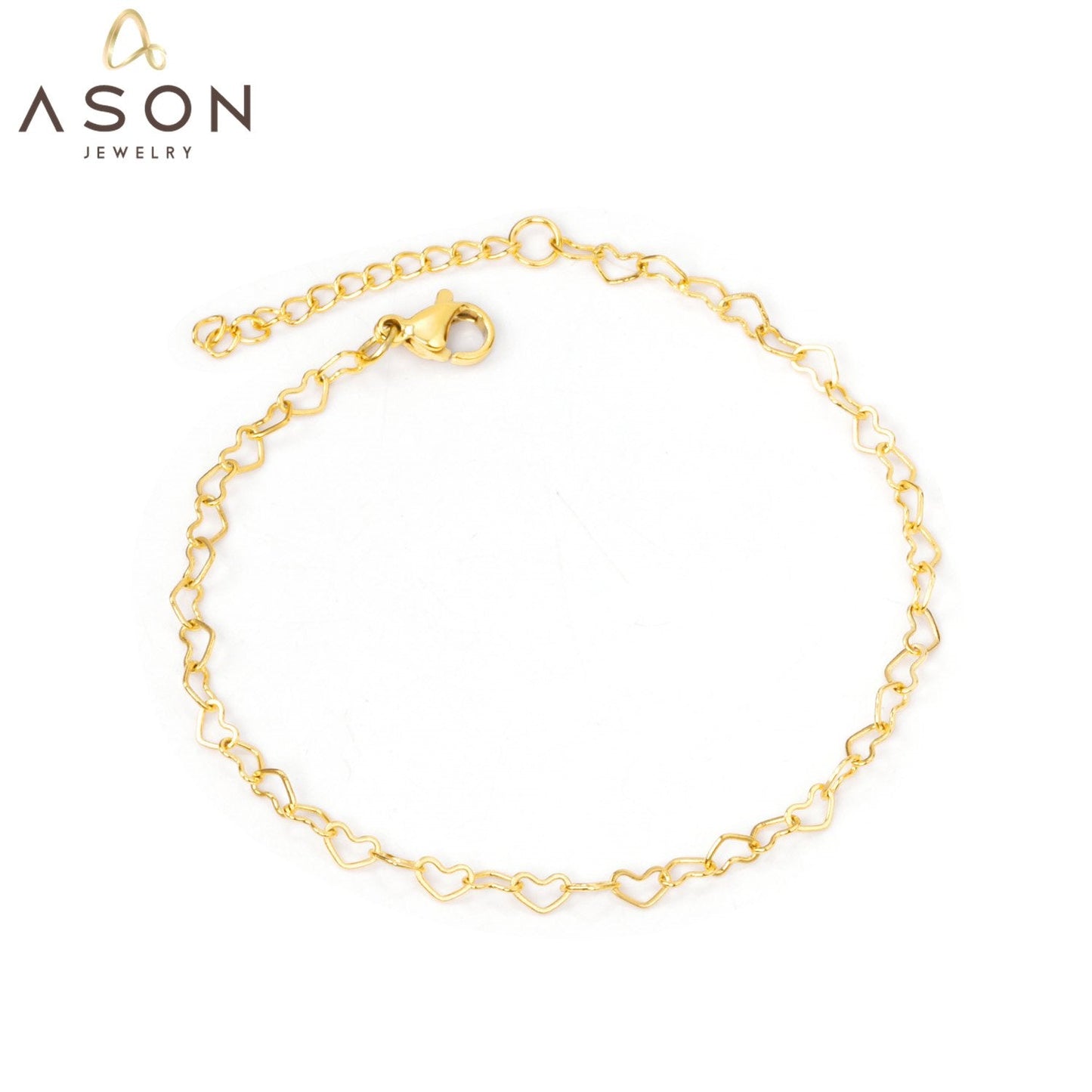ASON Sweet Heart Shape Adjustable Bracelet with Extender 316L Stainless Steel Bangle for Women Fashion Jewelry Gift asonjewelry