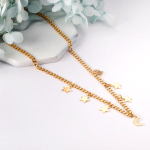 ASON-collar con colgante de estrella y luna de Eslabón cubano de acero inoxidable, gargantilla de Color dorado para mujer, regalo de fiesta, joyería elegante 