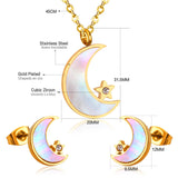 ASON Moon Star Shell 316L Stainless Steel Bridal Wedding Jewelry Sets for Women 2019 Necklace Pendant Small Stud Earring