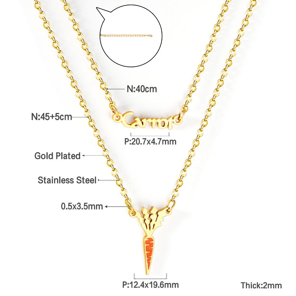 ASON Gold Color Unusual Carrot Pendant Necklace Double Chain Stainless Steel Necklaces for Women Fashion Jewelry Gift asonjewelry