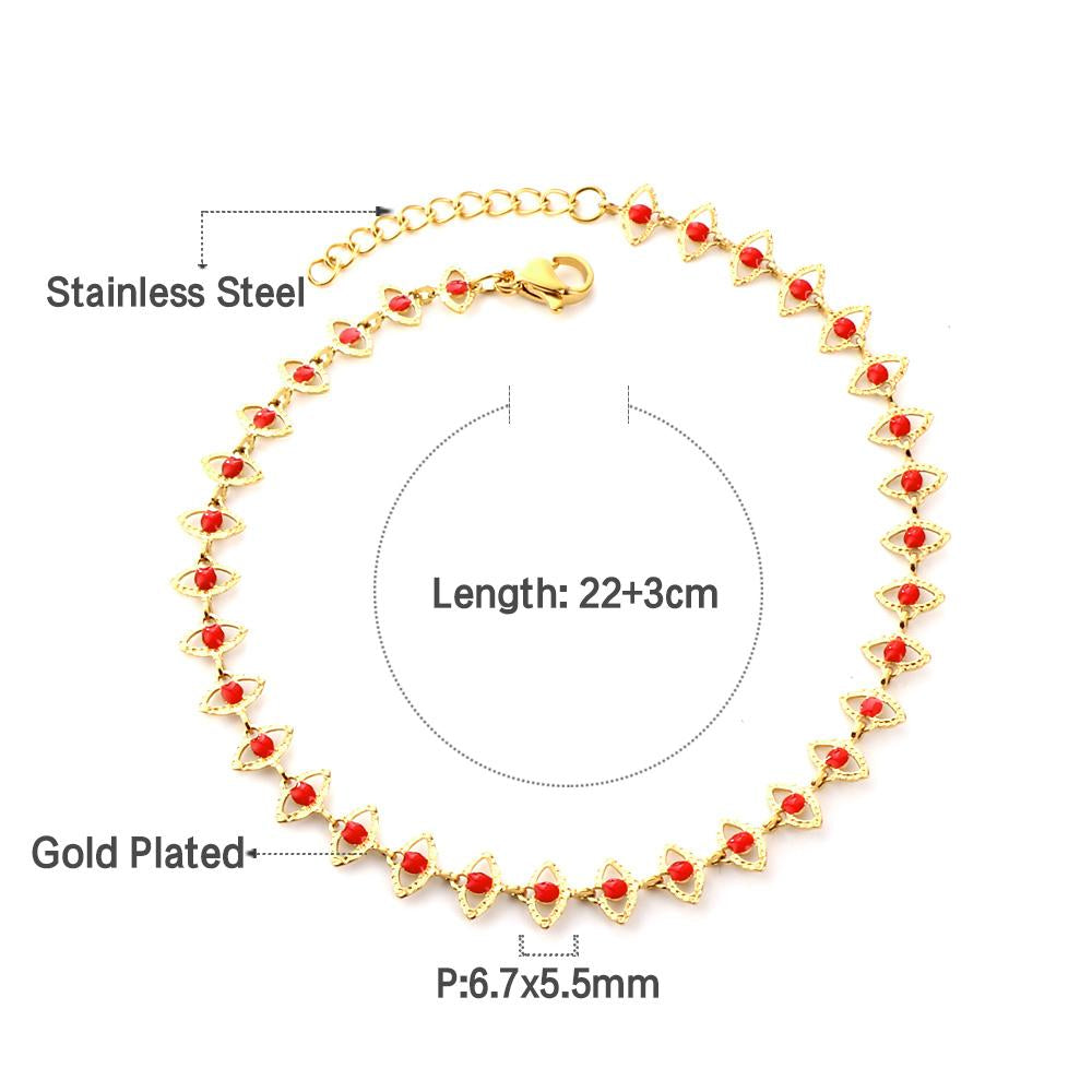 ASON 33 Red Eyes Accessories Chain Anklet Bracelets Gold Color Stainless Steel For Women Trendy Summer Boho Jewelry Fashion asonjewelry