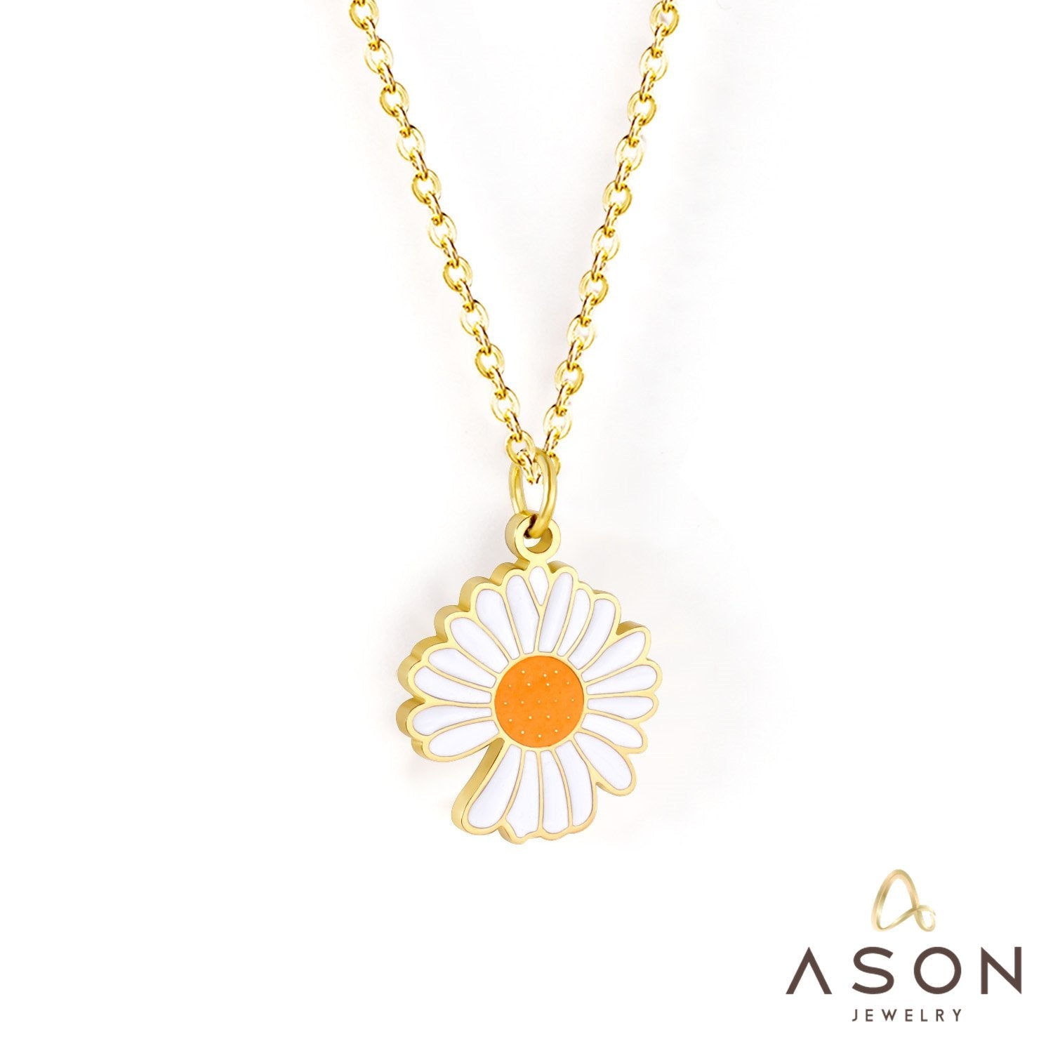 ASON Korean Fashion Sunflower Pendant Necklace for Women Stainless Steel Colorful Choker with Extender Jewelry Accessories asonjewelry