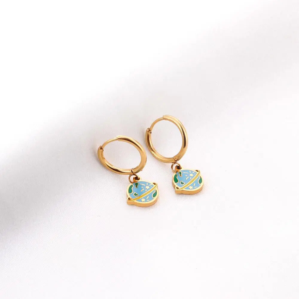 Exquisite pendientes Brand Design Earth Planet Charms Round Geometric Circle Dangle Drop Earrings Acrylic Zirconia asonjewelry