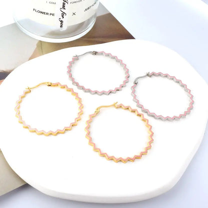 Bohemia Metal Large Wave Shape Hoop Earrrings Stainless Steel Blue Pink Color Irregular Ear Boho Jewelry Gifts for her asonjewelry