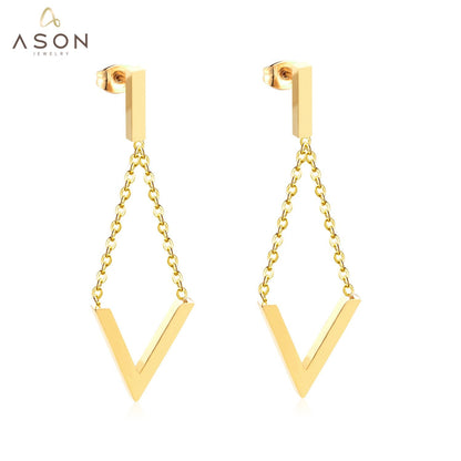 ASON Elegant V Letter Drop Earrings 316L Stainless Steel Geometric Hanging Dangle Earrings for Women Accessories Jewelry asonjewelry