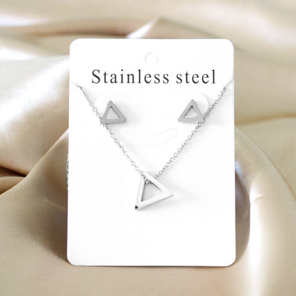 ASON Triangle Pendants 316L Stainless Steel Bridal Wedding Jewelry Set for Women Necklace Pendant Small Stud Earring asonjewelry