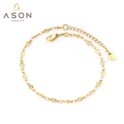 ASON Small Heart Geometric Charm Accessories Link Chain Anklets Gold Color Stainless Steel for Women Fashion Summer Jewelry asonjewelry