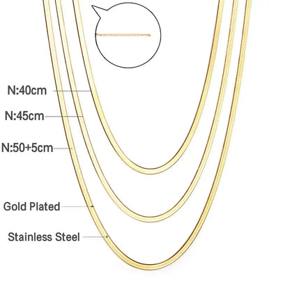 Triple Chain Flat Snake Chains Collier For Women Collar 18K Gold Plated Luxury Necklaces Chain Bohemia Trendy 2022 asonjewelry