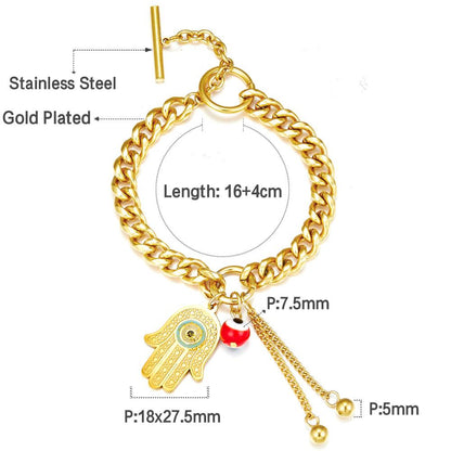 ASON Hand And Red Eye Shape Accessries With Beads Link Chians Bracelet Gold Color Stainless Steel For Women Summer Jewelry asonjewelry