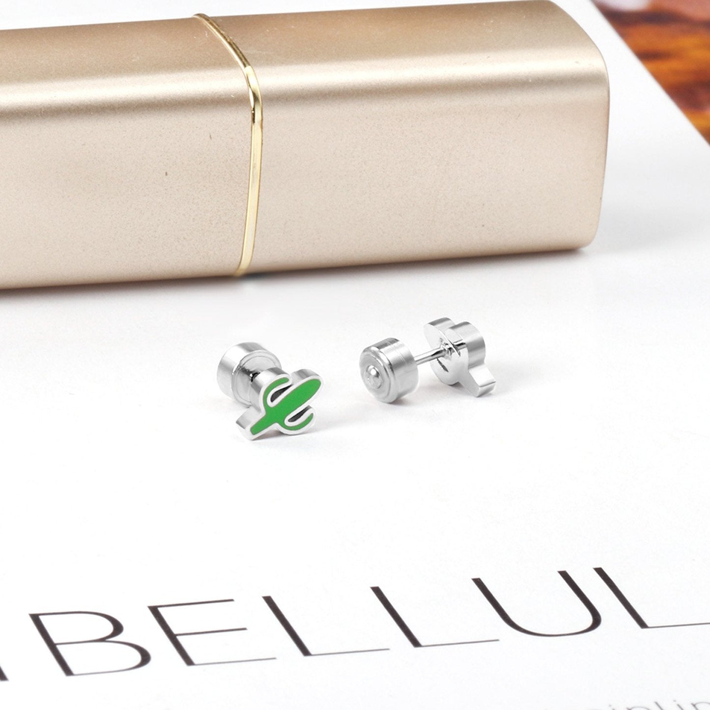 ASON Lovely Children's Ear Stud Silver Color Stainless Steel Green Cactus Cartoon Stud Earrings for Girl Gifts Jewelry asonjewelry
