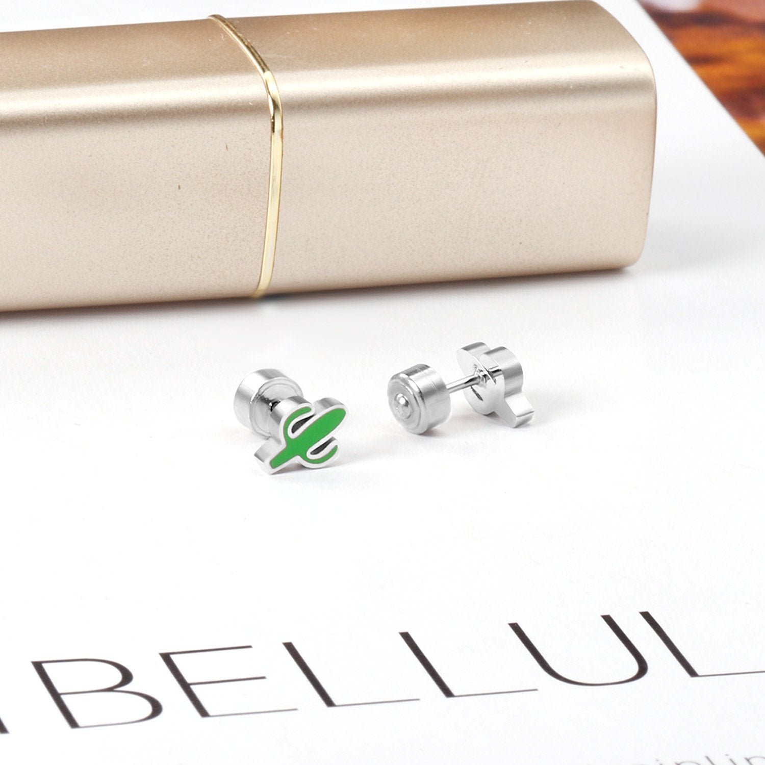 ASON Lovely Children's Ear Stud Silver Color Stainless Steel Green Cactus Cartoon Stud Earrings for Girl Gifts Jewelry asonjewelry