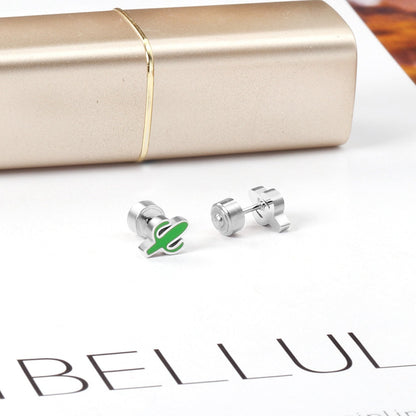 ASON Lovely Children's Ear Stud Silver Color Stainless Steel Green Cactus Cartoon Stud Earrings for Girl Gifts Jewelry asonjewelry