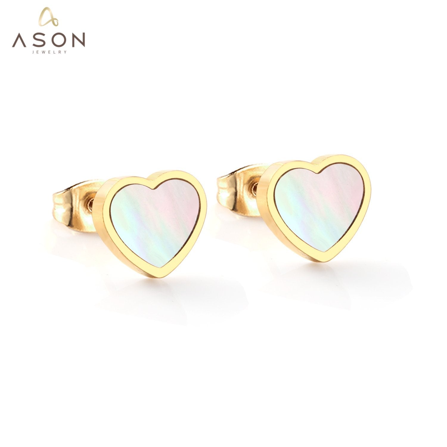 ASON Heart White Shell Piercing Stud Earring Stainless Steel Earrings Gold Color for Fashion Women Girl Jewelry Accessories asonjewelry