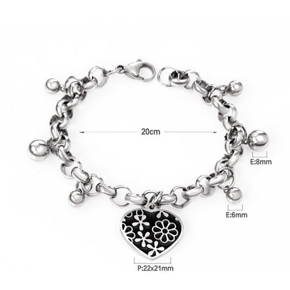 ASON Silver Color 316L Stainless Steel Bangle Heart Pendant Bracelet with Steel Ball Charm for Women Jewelry Party Gift asonjewelry