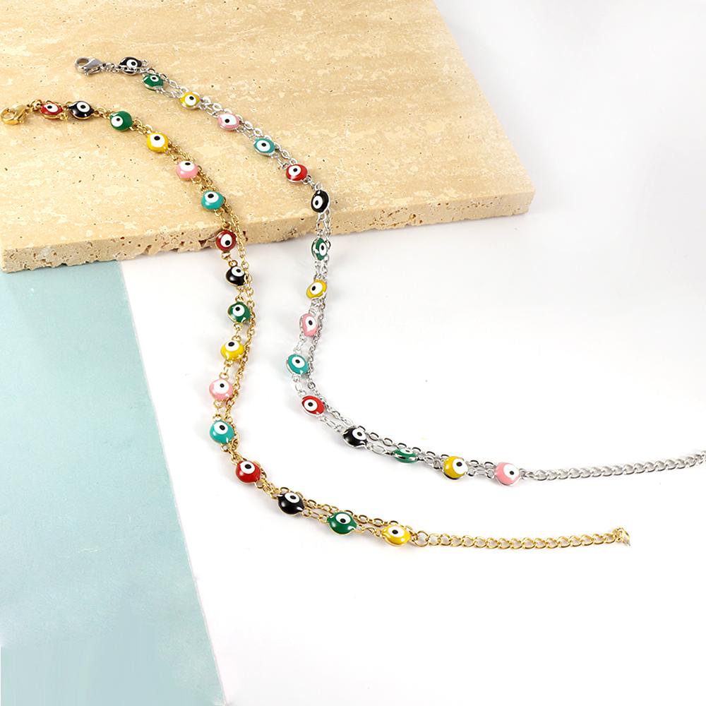 ASON Boho Mixed Color Ball Cat Eyes Accessories Multi-layer Chains Anklet Gold Color Stainless Steel For Women Jewelry Gift asonjewelry