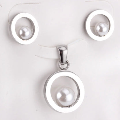 Fashion Bridal Wedding Dubai Jewelry Set Circle Fake-Pearl Necklace Earring Jewellery Sets For Women Girls asonjewelry