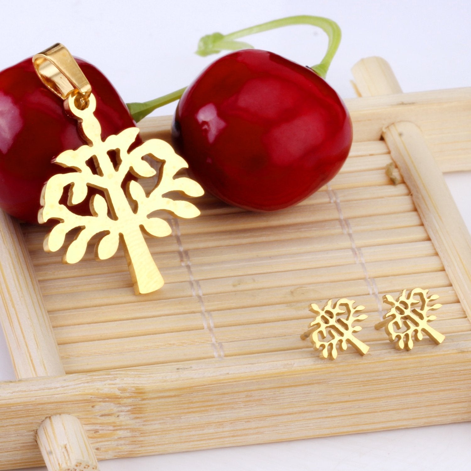 ASON Top 316L Stainless Steel Gold Color Jewelry Sets for Women 2019 Plant Pendant Necklace Small Stud Earrings for Femme asonjewelry