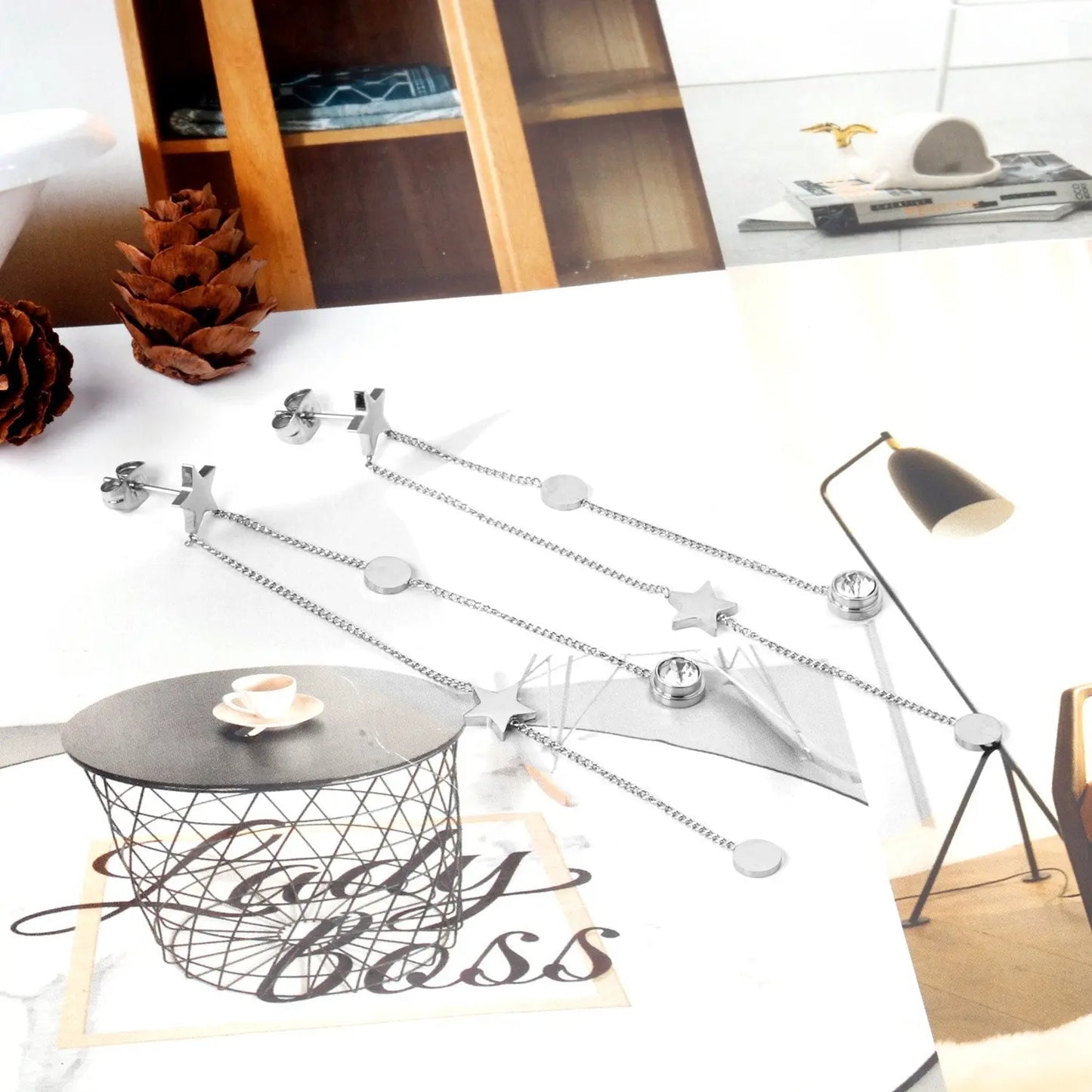 New Crystal Stars Coin Long Tassel Dangle Earrings For Women Girls Stainless Steel Trending Korean Fashion Jewelry asonjewelry