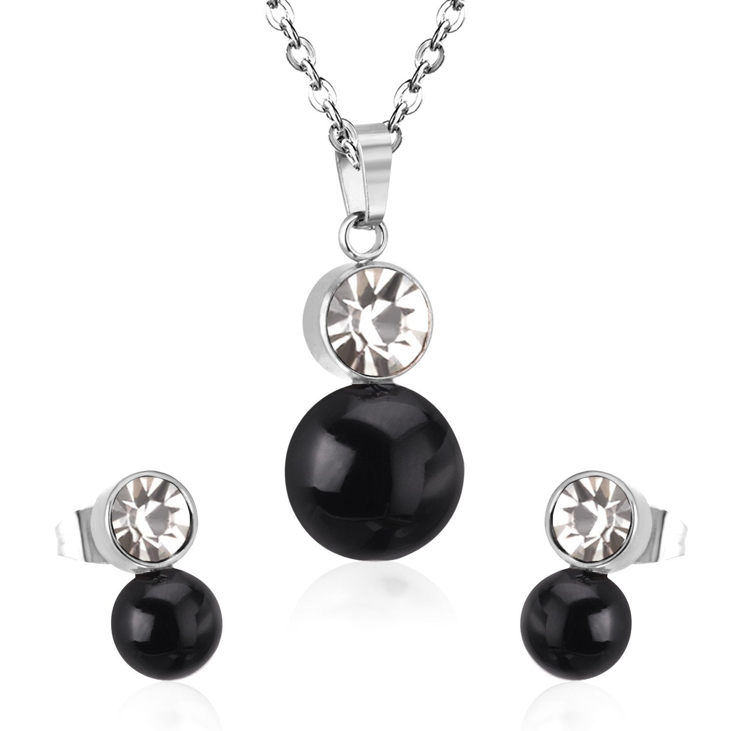ASON  Classic Jewelry Dubai Jewelry Sets Round Imitation Pearl Pendant Necklace Earring Sets With Round Zirconia Pendants asonjewelry