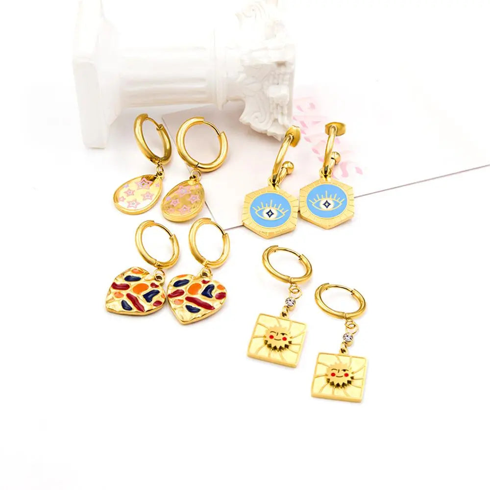 Small Hoops Earrings For Girls/Woman Cute Dangle Piercing Multicolor Heart Acrlic Blue Eyes Pendients Lucky Gifts asonjewelry