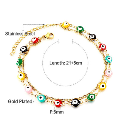 ASON Boho Mixed Color Ball Cat Eyes Accessories Multi-layer Chains Anklet Gold Color Stainless Steel For Women Jewelry Gift asonjewelry