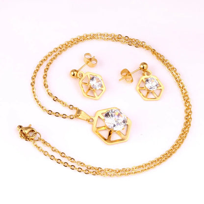 Hexagon With Cubic Zircon Pendant Necklaces Earrings Sets For Women Party Jewelry Set Factory Direct parures bijoux asonjewelry