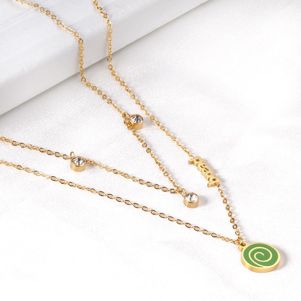 ASON Cute Gold Color Lollipop Pendant Multi-layer Necklace Bread Stainless Steel for Women Fashion Jewelry Accessories asonjewelry