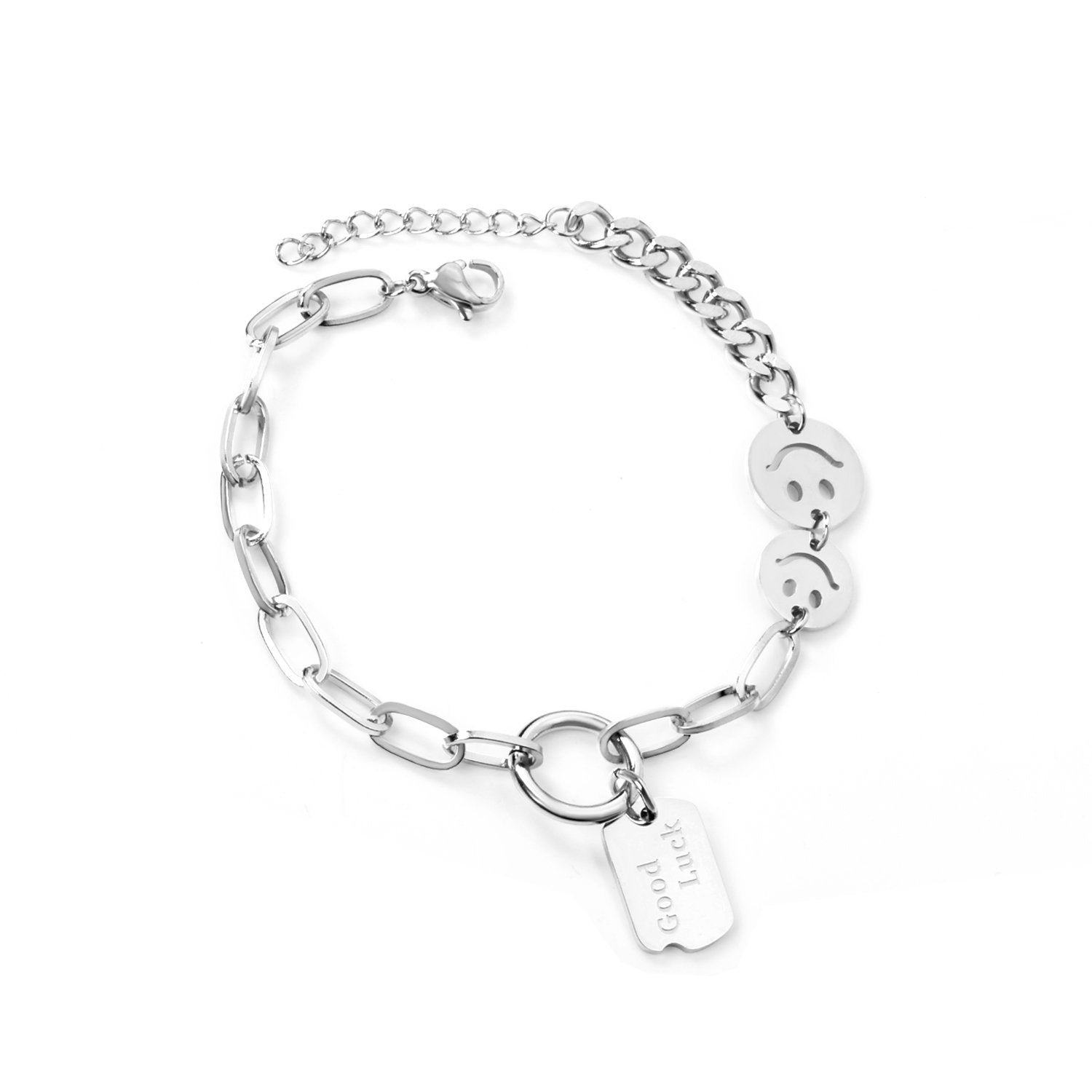 ASON Fashion 316L Stainless Steel Smiley Face Charm Bracelet with Good Lucky Pendant Bangle for Women Jewelry asonjewelry