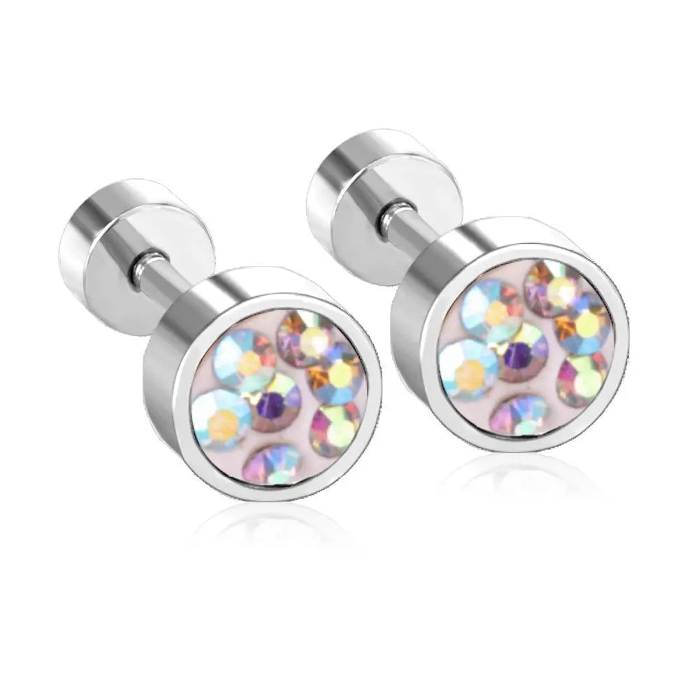 Hot Sale Colorful CZ Stone Screw Stud Earrings For Women/Girl Stainless Steel Earrings Fashion Jewelry Bijoux asonjewelry