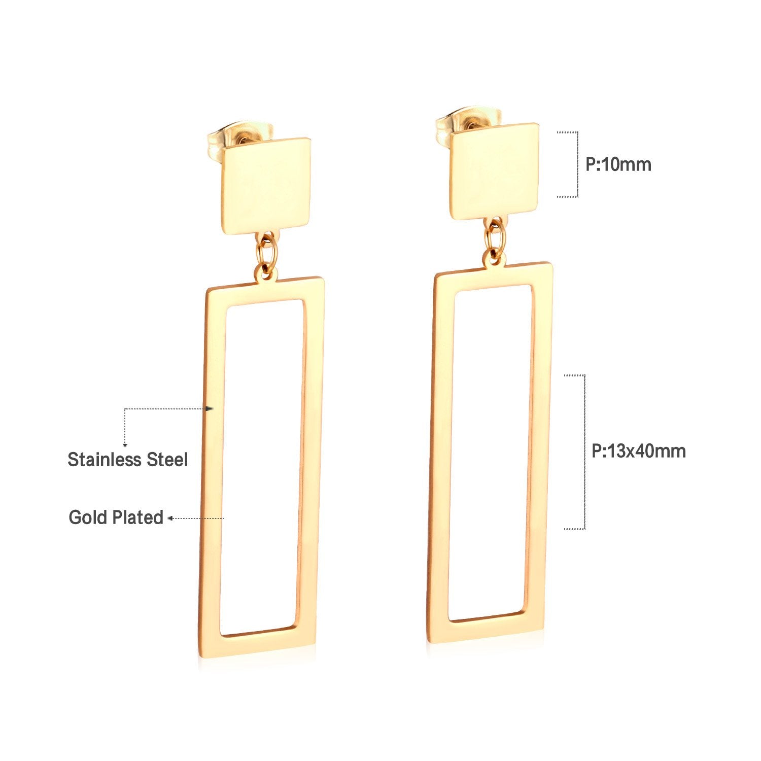 ASON Drop Earrings Jewelry Geometric Rectangle Long Dangle Stainless Steel Earring for Women Girls Party Fashion Gift asonjewelry