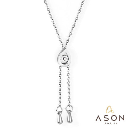 ASON Silver Color Water Drop Pendant Necklace 316L Stainless Steel with Cubic Zirconia for Women Gift Jewelry Accessory asonjewelry