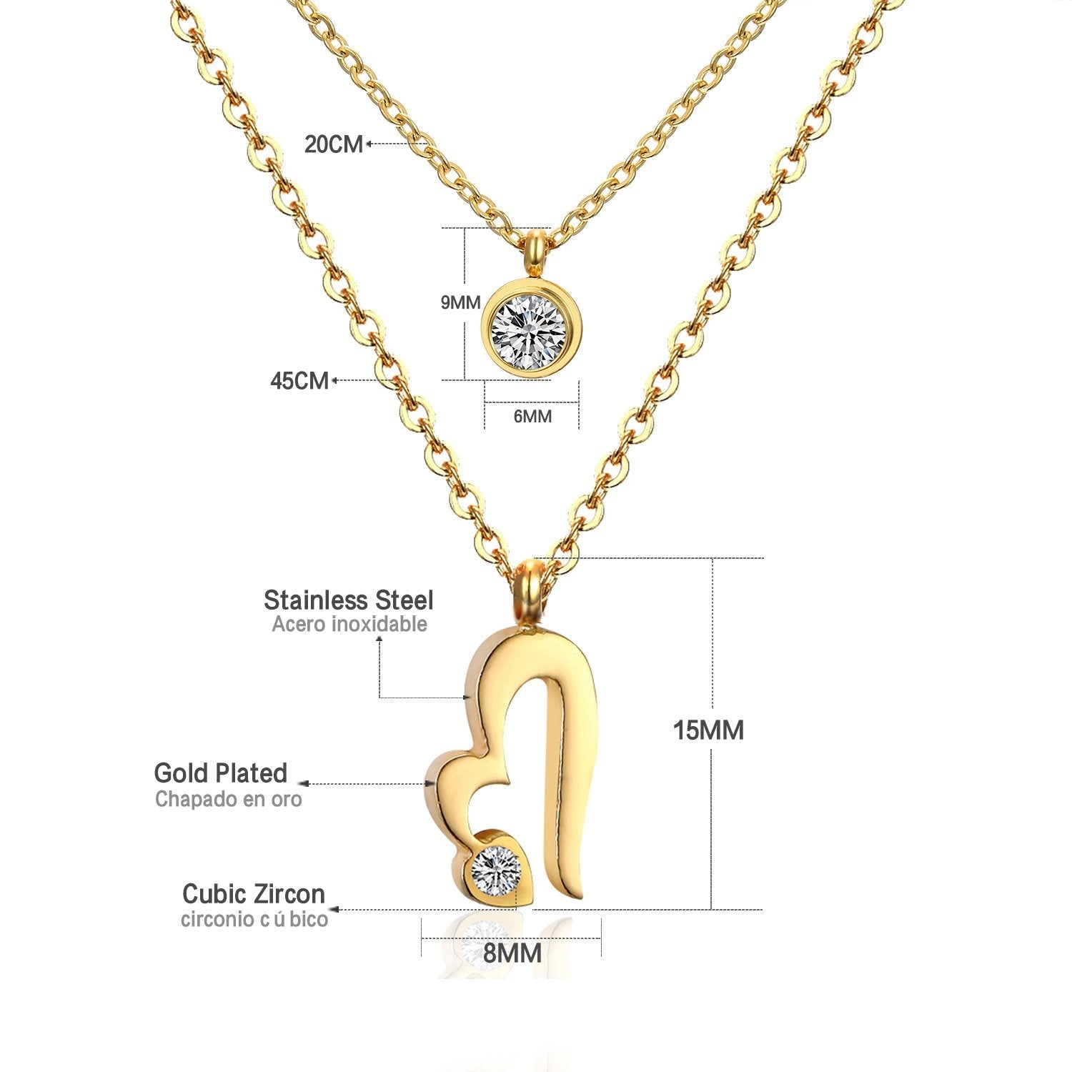 ASON Heart Round Cubic Zirconia Multi-layer Link Chain Pendant Necklace Stainless Steel Gold Color Collars Jewelry Chokers asonjewelry