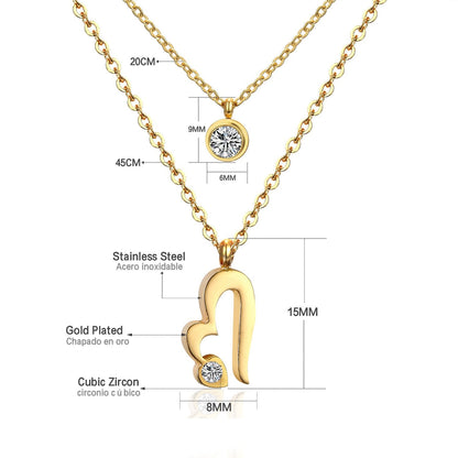 ASON Heart Round Cubic Zirconia Multi-layer Link Chain Pendant Necklace Stainless Steel Gold Color Collars Jewelry Chokers asonjewelry