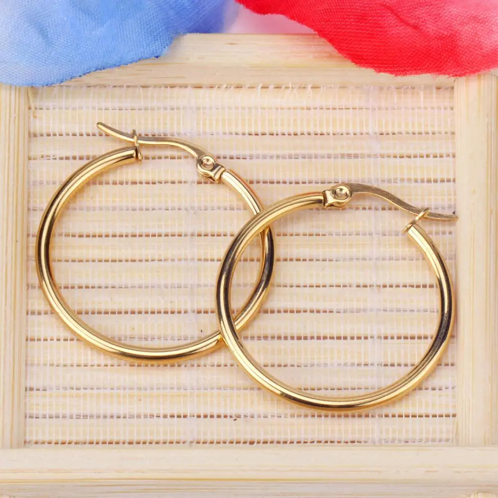 Gold Color Stainless Steel Hoop Earrings For Women Men Big/Small Circle Round Ear Jewelry Bijoux Acier Inoxidable asonjewelry