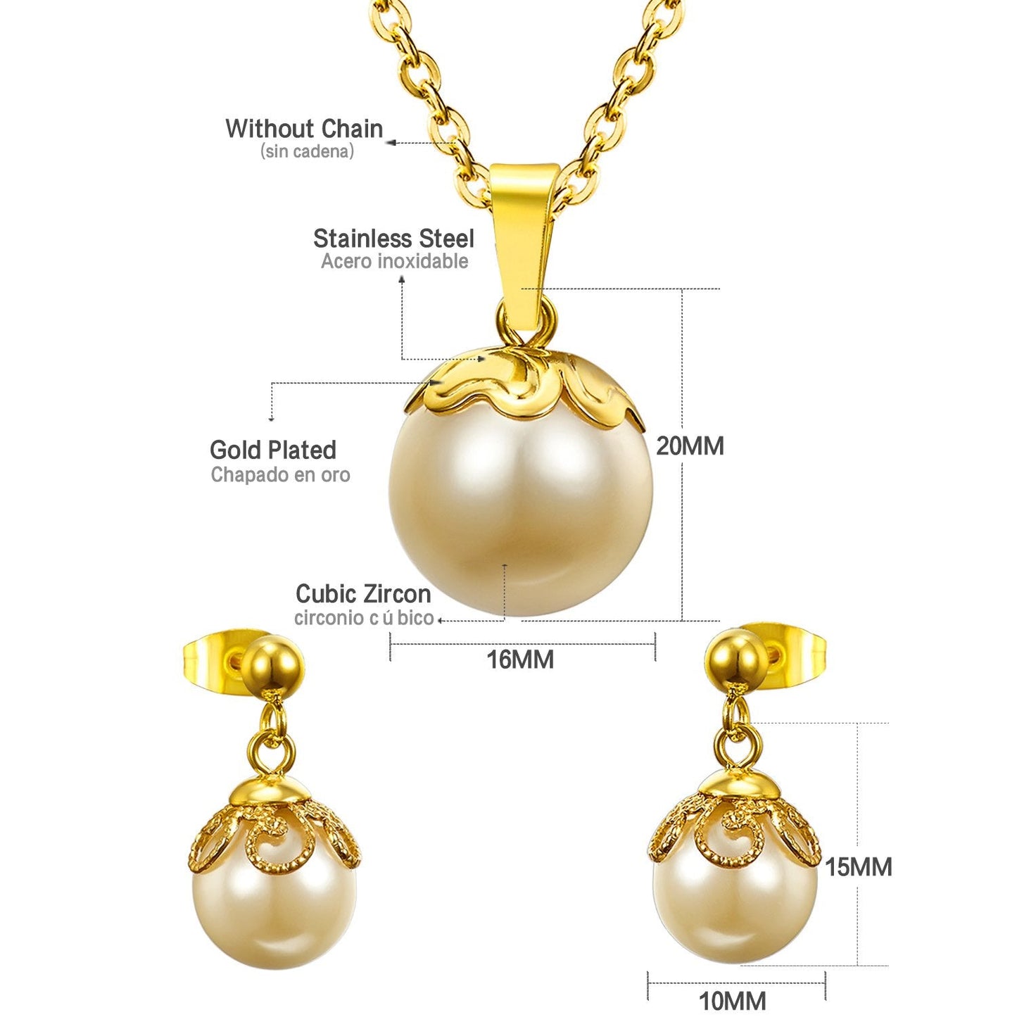 ASON Gold Color Bridal Wedding Jewelry Sets for Women 316L Stainless Steel Imitation Pearl Necklace Pendant Drop Earrings asonjewelry