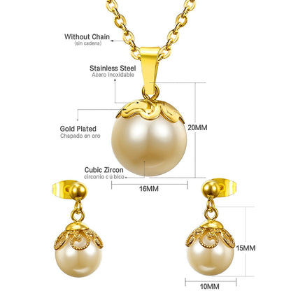 ASON Gold Color Bridal Wedding Jewelry Sets for Women 316L Stainless Steel Imitation Pearl Necklace Pendant Drop Earrings asonjewelry
