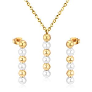 Stainless Steel Jewelry Sets For Women Girls Fake Pearl Earrings Necklace Wedding Dubai Indian Bridal Jewelry Set