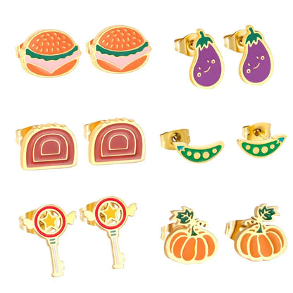 Vegetables Fruit Stud Christmas Earrings Set For Children Cute Stainless Steel Girls Earing Trendy Jewelry 2021 New asonjewelry