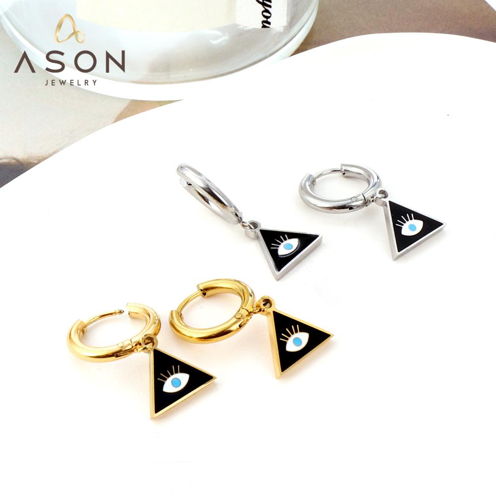 ASON Triangle Mixed Color Devil Eye Piercing Drop Earrings Gold Color Staianless Steel For Women Men Trendy Daily Jewelry asonjewelry