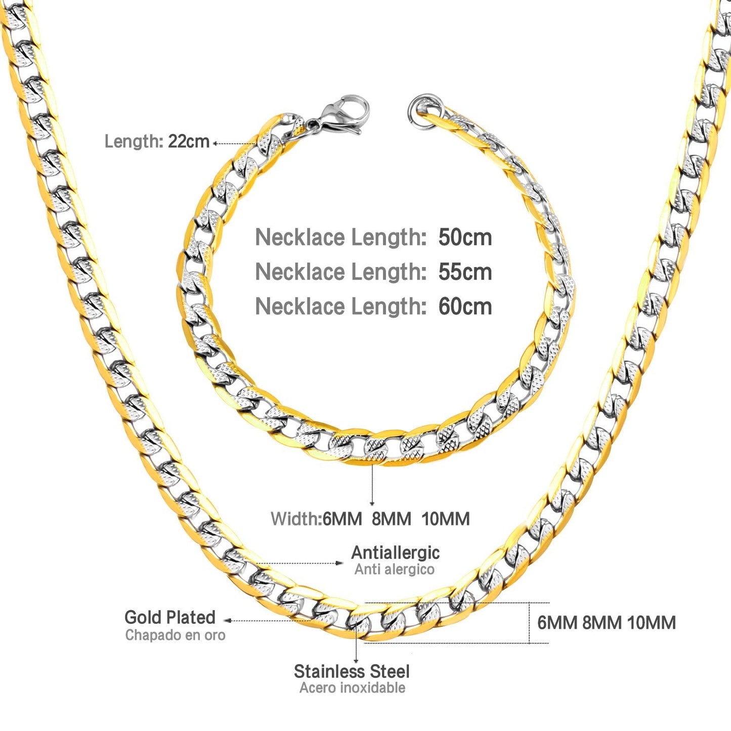 ASON Women/Men 6MM/8MM/10MM Width Necklace Set Stainless Steel Necklace with Bracelet Cuban Chain for Diy Jewelry Making asonjewelry