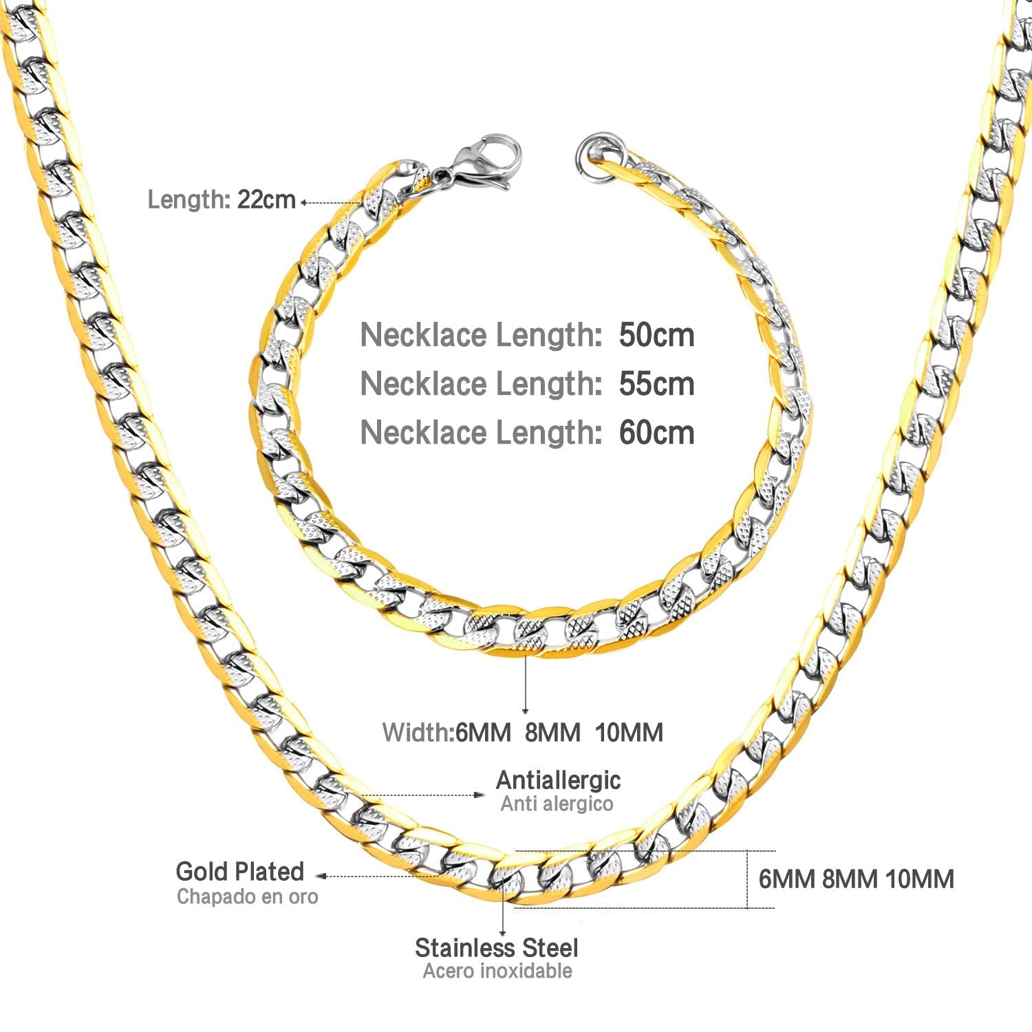 ASON Women/Men 6MM/8MM/10MM Width Necklace Set Stainless Steel Necklace with Bracelet Cuban Chain for Diy Jewelry Making asonjewelry