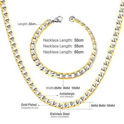 ASON Women/Men 6MM/8MM/10MM Width Necklace Set Stainless Steel Necklace with Bracelet Cuban Chain for Diy Jewelry Making asonjewelry